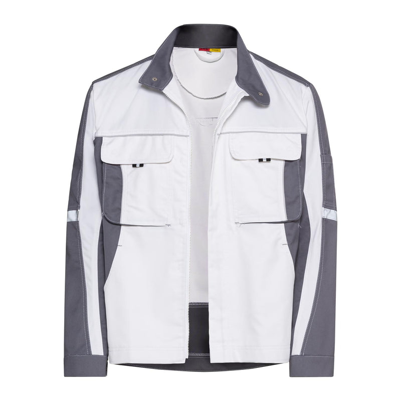 Arbeitsjacke weiß/grau Pro Line | CWS Workwear | Frontansicht mit offenem Reißverschluss