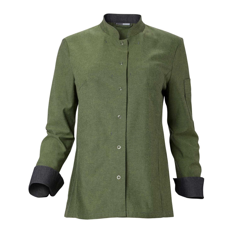 CWS Workwear Kochjacke Damen Scandic Line | Farbe: dunkelgrün / grau | Vorderansicht